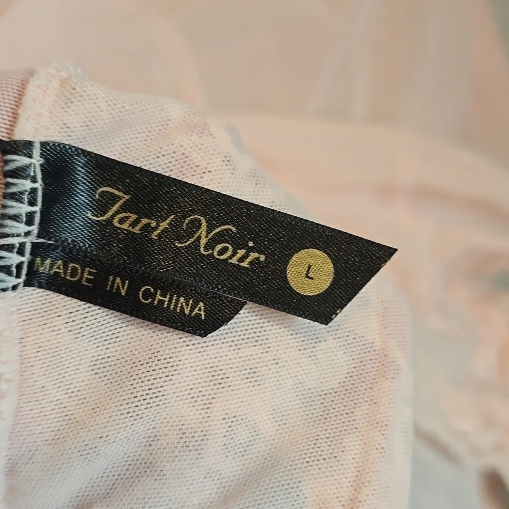 Tart Noir Peach Lace & Sheer Mesh Sleeveless Bodysuit - Size Large